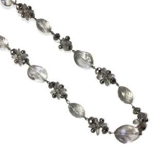 Silver Tone Beaded Necklace Clear Plastic Bead Link Chain
